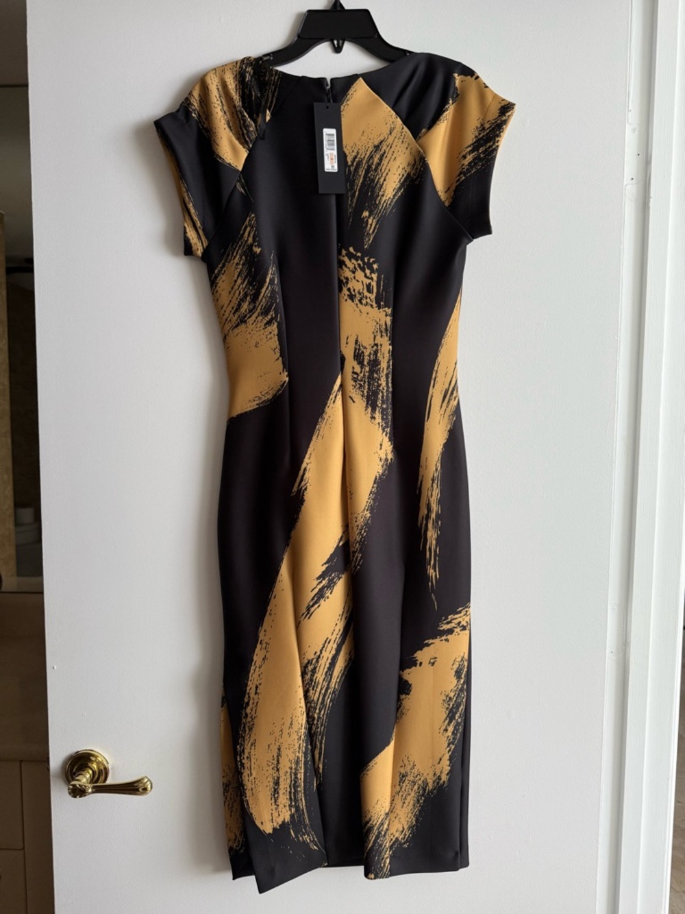 Donna Karan Black and Mustard Brushstroke Sheath Dress - Picture 2 of 2
